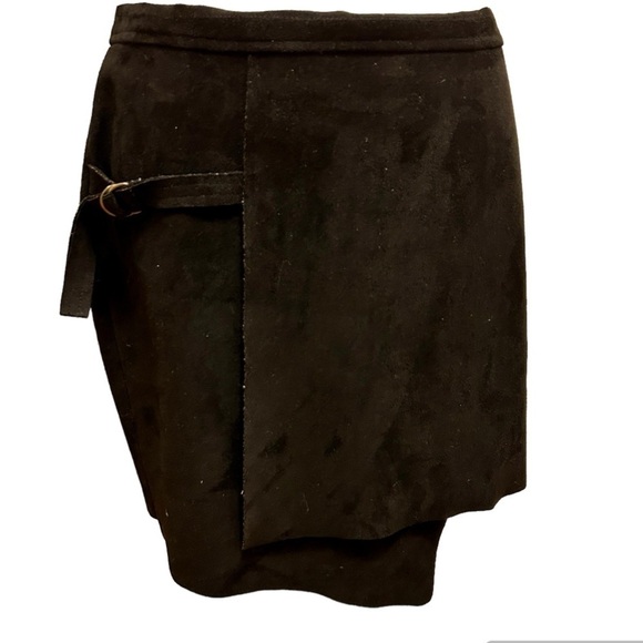J.O.A. Skirt Black Faux Suede Wrap Mini Asymmetrical Hem Front size Medium - Picture 1 of 16